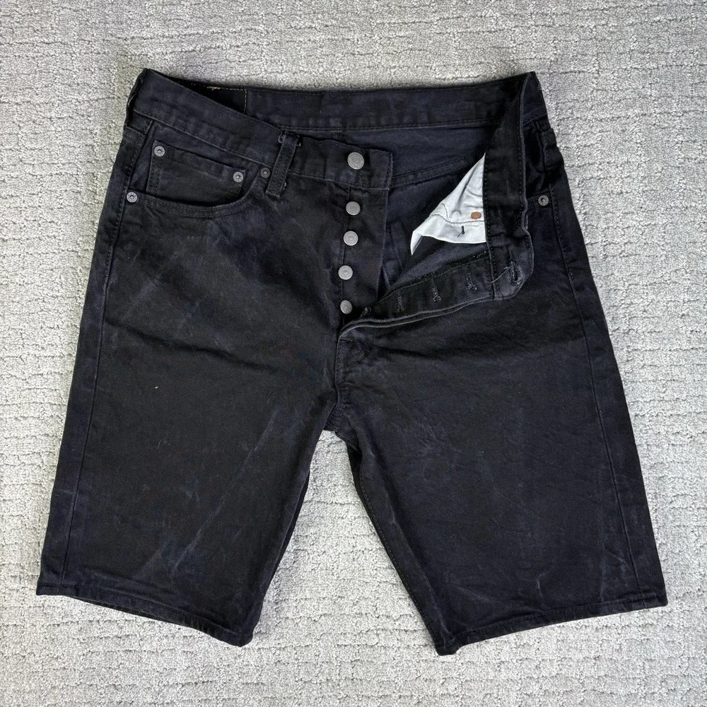 Levi's 501 Denim Shorts Mens W32 Black Faded Wash Button Fly Irregular Tag